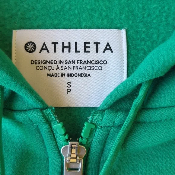 Athleta Forever Fleece Full Zip Sweatshirt - Scout Green S